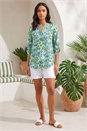 Green Aztec Burnout Print Relaxed V-Neck Tunic Top, Image 3 of 4