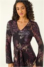 Black Dusk Floral Tie Waist Midi Dress, Image 4 of 5