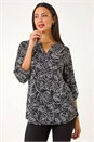 Black Linear Leaf Print Shirt, Image 4 of 5