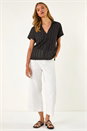 Black Textured Collar V-Neck Top, Image 2 of 5