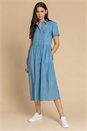 Light Blue Denim Buttoned Midi Shirt Dress, Image 1 of 5