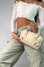 Beige Barrel Satchel handbag With Shoulder Strap, Image 2 of 4