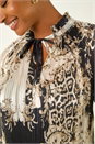 Black Animal Print Tie Neck Pleated Top, Image 5 of 5