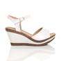 White AJVANI White High Wedge Heels Ankle Strap Cork Sandals, Image 2 of 6