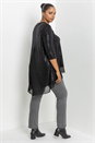Black Curve Shimmer Chiffon Hem High Low Top, Image 2 of 4