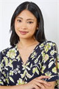 Navy  Petite Floral Print Cold Shoulder Top, Image 4 of 5