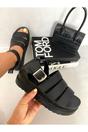 Black iKrush Black Callie Strappy Gladiator Chunky Sandals, Image 6 of 8