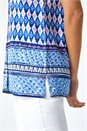 Blue Longline Border Print  V-Neck Blouse, Image 5 of 5