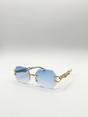 Blue Rimless Oval Geometric Sunglasses, Image 4 of 6