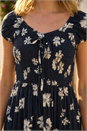 Black Shirred Floral Sweetheart Neck Dress, Image 4 of 4