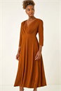 Copper Textured Wrap Midi Dress, Image 4 of 5