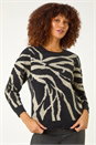 Black Animal Print Knitted Jumper, Image 1 of 5