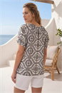 Black Mono Printed Tie Neck Top, Image 3 of 4