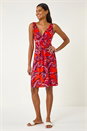ORANGE Abstract Print V-Neck Stretch Dress, Image 1 of 5