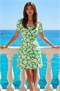 Green Daisy Print V-Neck Tea Dress, Image 3 of 4