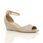 Natural AJVANI Natural Mid Wedge Heel Ankle Strap Sandals, Image 1 of 6