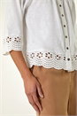 Ivory  Cotton Broderie Hem Blouse, Image 5 of 5