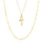 Gold Sterling Silver Egyptian Ankh and Large Rectangular Chain Stacking Necklace Set, Image 1 of 5