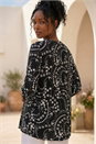Black Ditsy Print Pintuck Stretch Shirt , Image 3 of 4