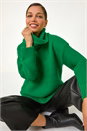 Green Textured Cowl Neck Jumper, Image 1 of 5