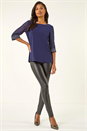 Midnight Blue Embellished Cuff Chiffon Top, Image 2 of 5