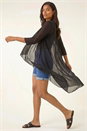 Black 3/4 Sleeve Mesh Longline Kimono, Image 1 of 7