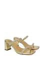 Gold XY LONDON Gold 'Holden' Diamante Strap Square Toe Mid Block Heel Sandal Mules, Image 3 of 5