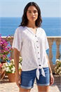 Ivory Jacquard Broderie Tie Front Top, Image 1 of 4