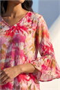 Pink Abstract Floral Flare Sleeve Top, Image 4 of 4