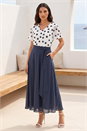Navy  Spot Contrast Midi Dress, Image 2 of 4