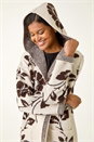 Beige Floral Hooded Knit Cardigan, Image 2 of 5