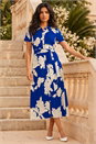 Royal Blue Contrast Floral Print Shirt Dress, Image 1 of 4