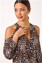Natural Animal Print Cold Shoulder Stretch Top, Image 1 of 5