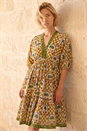 Yellow Palm Check Print Boho Dress, Image 1 of 4