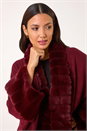 Wine Faux Fur Trim Knitted Poncho, Image 4 of 5