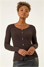 Chocolate Faux Pearl Ribbed Knit Jumper, Image 4 of 6