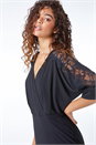 Black Lace Trim Wrap Midi Dress, Image 1 of 6