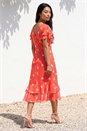 Coral Petite Floral Chiffon Frill Tiered Midi Dress, Image 3 of 4