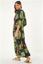 Green Boho Leaf Maxi Dress, Image 3 of 5
