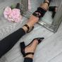 Black AJVANI Black Mid Block Heel Ankle Strap Sandals, Image 5 of 6