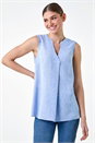 Light Denim Sleeveless Vest Top, Image 4 of 5