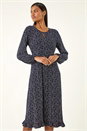 Navy  Spot Print Keyhole Midi Dress, Image 2 of 5