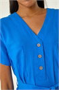 Royal Blue Button Linen Blend Midi Dress, Image 5 of 5