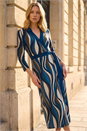 Navy  Abstract Wrap Midi Dress, Image 2 of 4