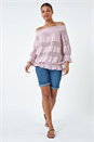 Light Pink Lace Insert Stretch Bardot Top, Image 2 of 5