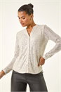 Silver Embellished Sequin Stretch Blouse, Image 4 of 5