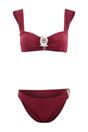 Burgundy Underwired Bikini Set with Ring Detail and Wide Straps, Image 1 of 2