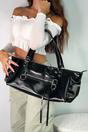 Black Large Tote Bag With Zip And Metal Hardware, Image 3 of 5