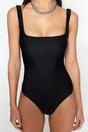 Black Square Neck Scoop Swimsuit with Clean Minimal Design, Image 2 of 4