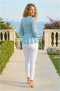 Light Blue  Sequin Tie Front Stretch Top, Image 3 of 4
